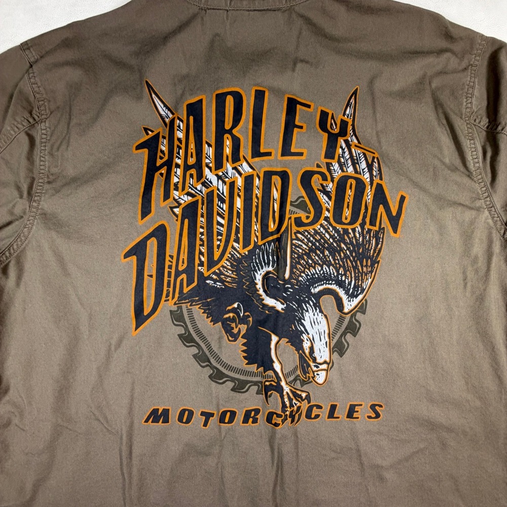 Harley Davidson Mens 2XL Brown Long Sleeve Eagle Graphic Button Down Shirt - Picture 3 of 13